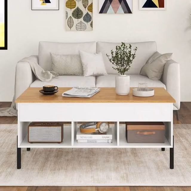Costway Modern Rectangular Lift Top Coffee Table in White