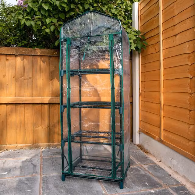Samuel Alexander 4 Tier Freestanding Greenhouse with Steel Frame and Removable PVC Cover, Green, H 130 x W 50 x D 45 cm