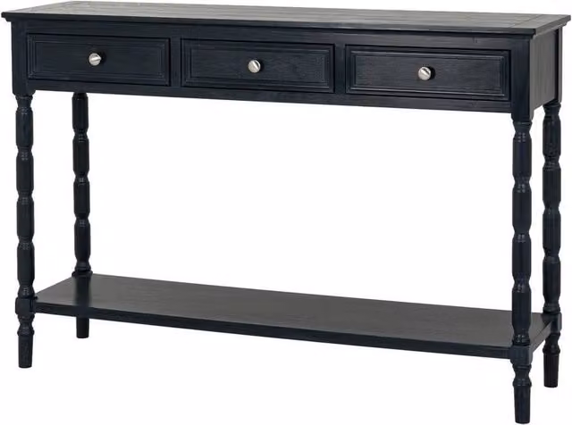 Lemon Pavilion Furniture and Decor Contour Collection 3 Drawer Console Table, Black, W: 120 cm, D: 33 cm, H: 80 cm