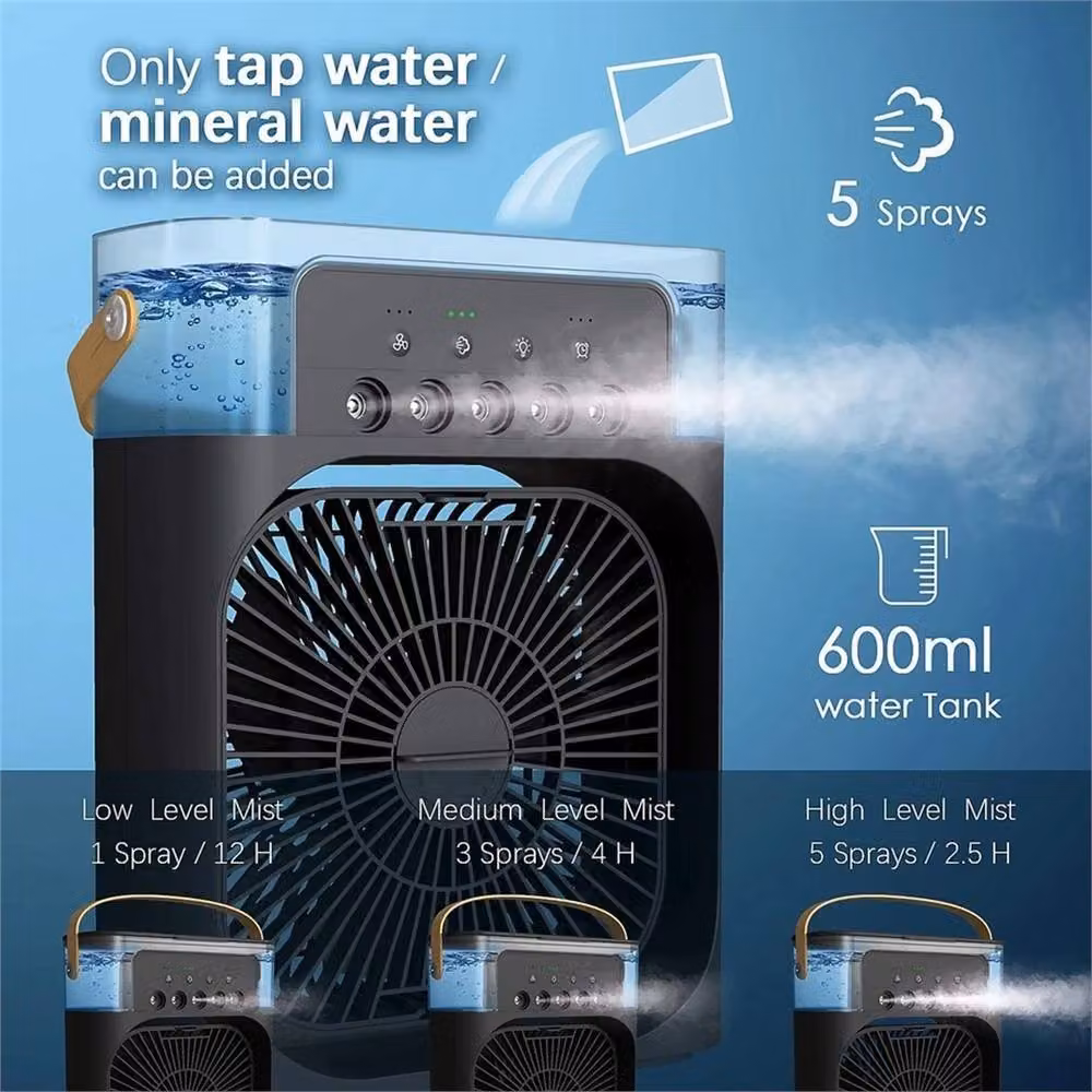 NESTLUNE Black 3-in-1 Portable Mini Air Cooler, Mist Fan and Humidifier – 2