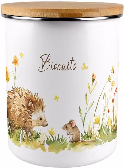Purely Home Floral Hedgehog and Mouse Extra Large Enamel Biscuit Tin, Multicoloured