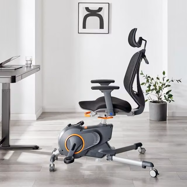 FurnitureboxUK Anneka Grey Under Desk Exercise Bike Task Chair with Headrest and Armrests