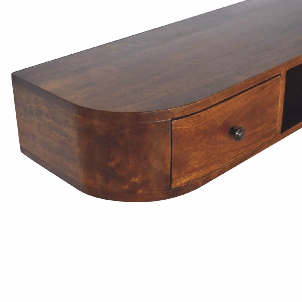 Wyld Haus Waimea Curved 2 Drawer Wall Mounted Mango Wood Console in Brown – 4
