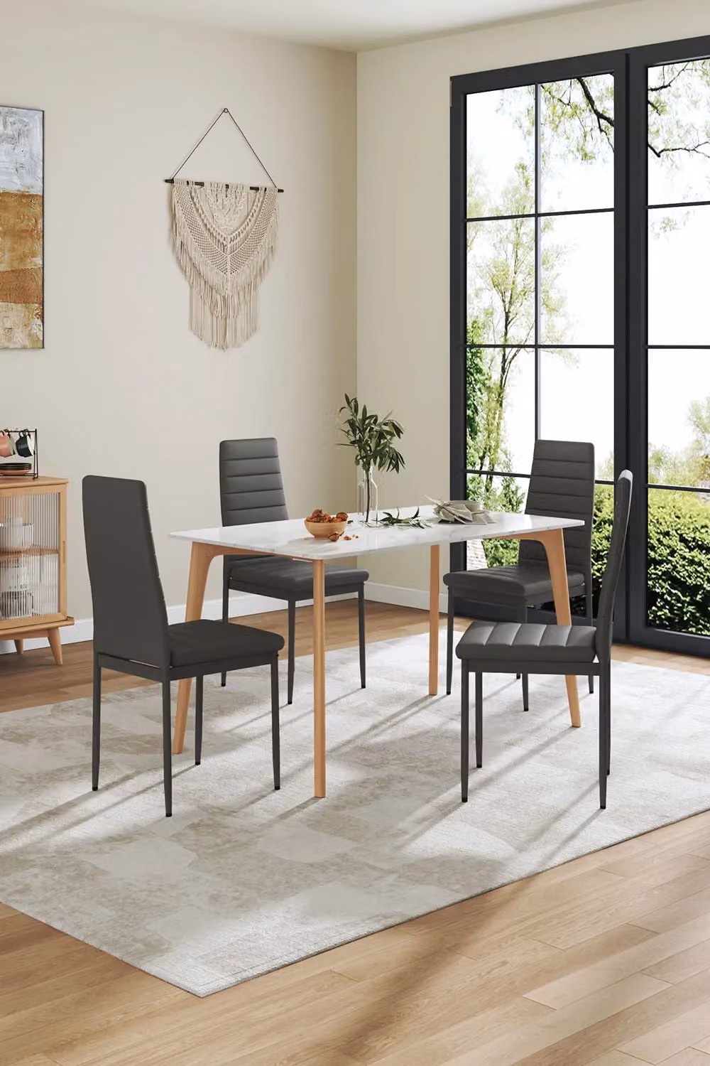 Living and Home Set of 6 Grey PU Leather Armless High Back Dining Chairs – 3