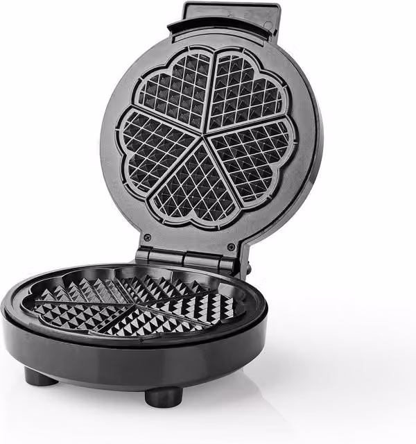 Nedis Heart Shaped Waffle Maker with 19 cm Non-Stick Plate, Silver and Black
