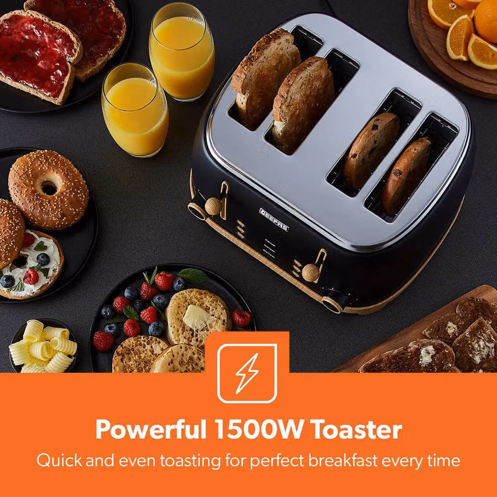 Geepas NordiQ 4 Slice Toaster with Wood Effect Finish and Dual Controls, Black – 3
