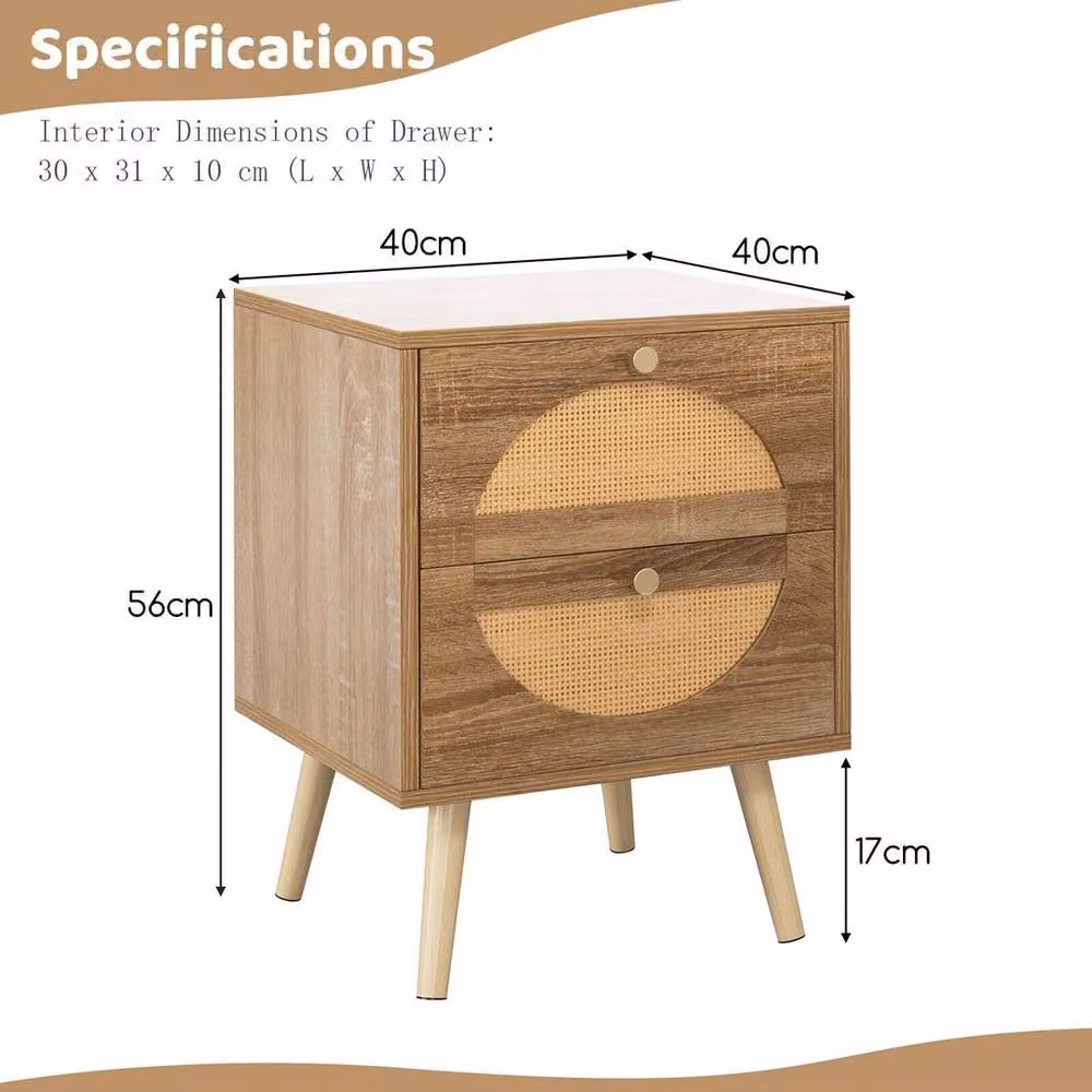 KORVIXA Bohemian Style Rattan Nightstand and Side Table in Natural Brown and Beige, W/D/H: 100 x 100 x 100 cm – 2