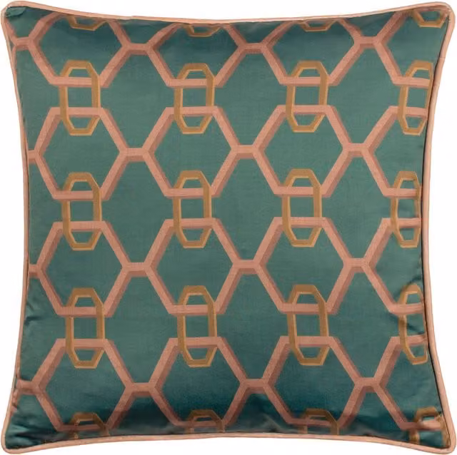 Make It A Home Carnaby Chain Geometric Satin Cushion in Teal and Petrol Blue