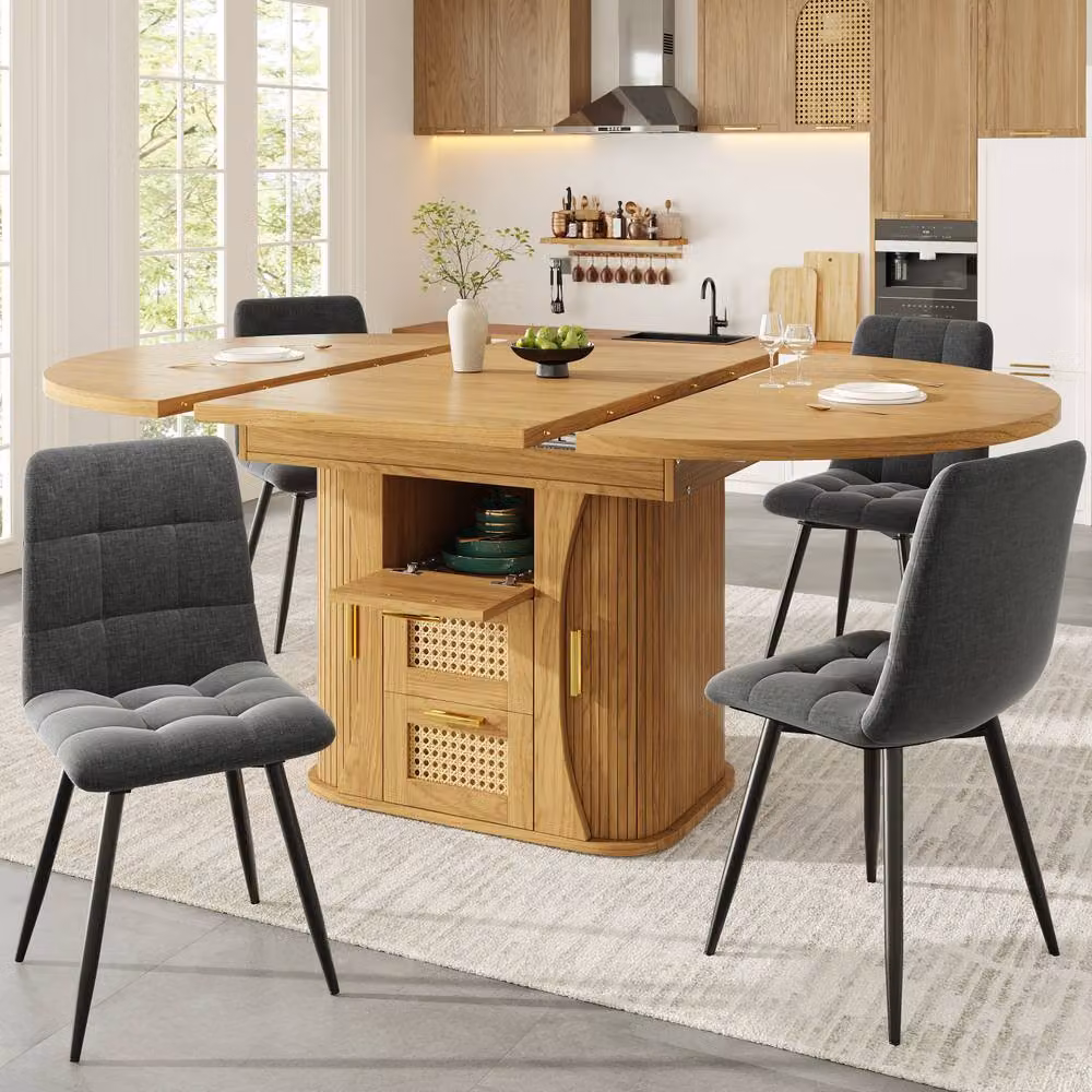 BTM Extendable Wooden Dining Table with Storage Drawers in Sand and Brown, W/D/H: 118 x 77.1 x 75 cm – 2