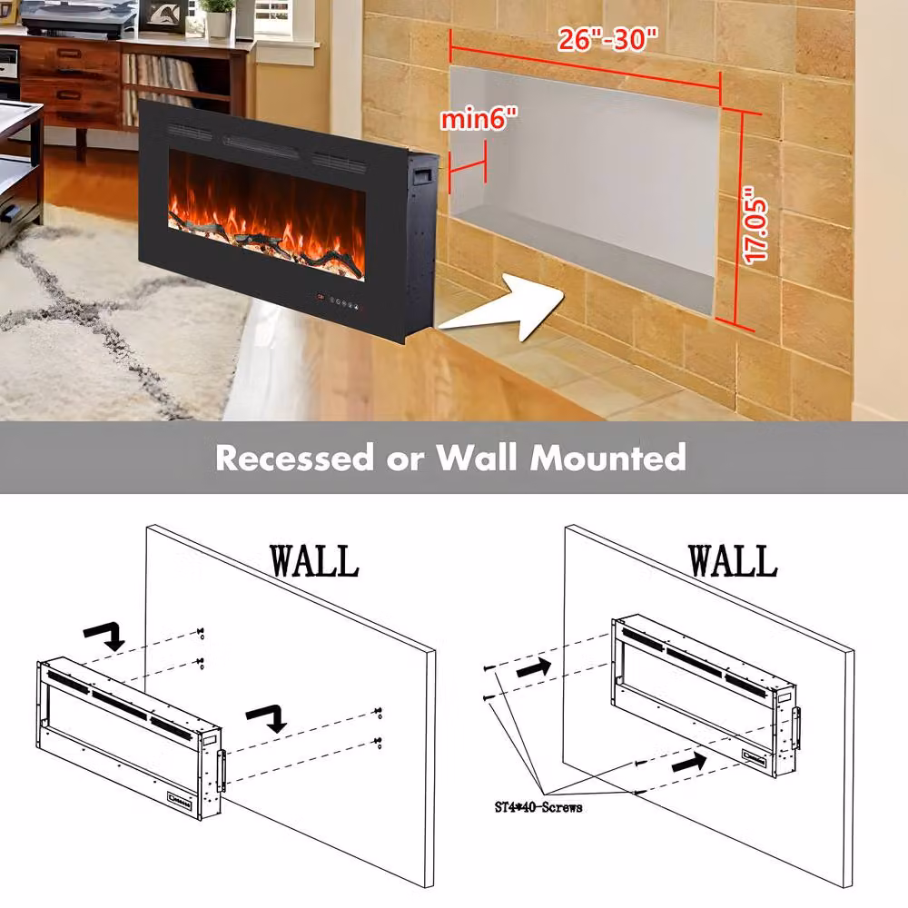 Valuxhome Black Electric Fire, Recessed or Wall Mounted with 13 Flame Bed Fuel Colours – 3