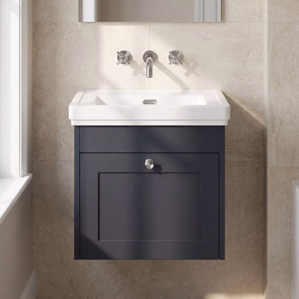 Balterley 500mm Wall Hung 1 Drawer Unit with Basin, No Tap Hole, Satin Dark Grey – 2