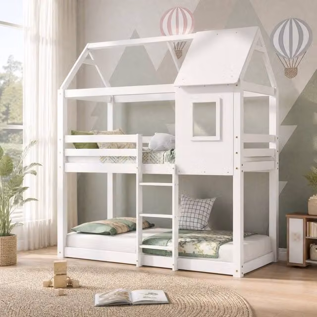 STILVORA House Frame Bed for Children in White, W/D/H: 90 x 190 x 221 cm