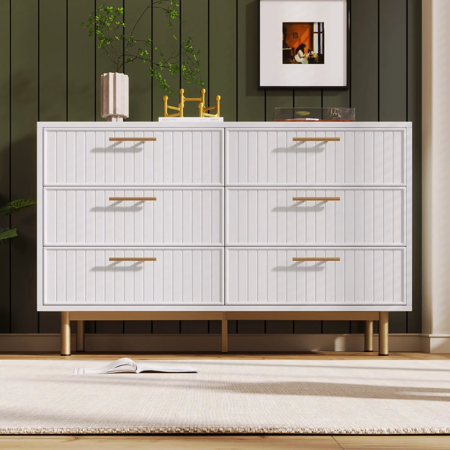 Matteo Sideboard Cabinet and 6-Drawer Chest of Drawers in White for your Living Room, W/D/H: 120 x 40 x 75 cm – 4