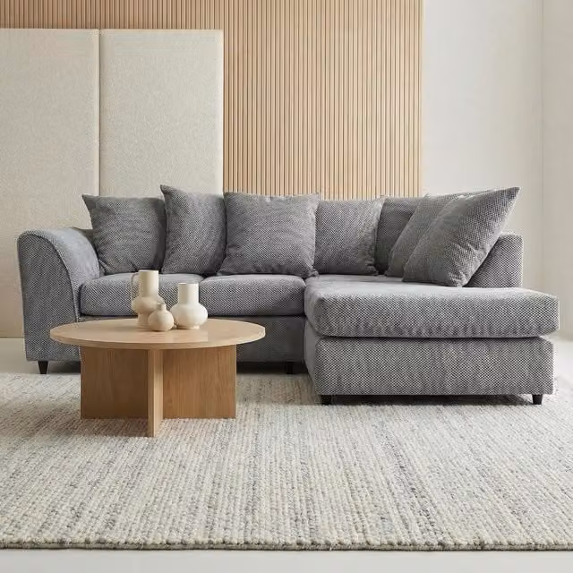 Abakus Direct Jumbo Grid Right Hand Corner Sofa in Grey with Scatter Cushions