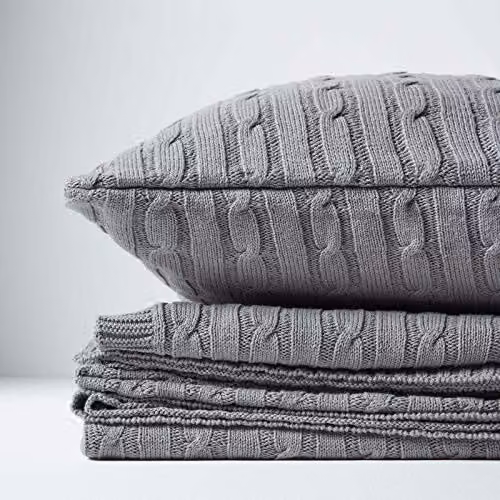 Homescapes Grey Cotton Cable Knit Throw, W/D/H: 130 x 170 cm – 5