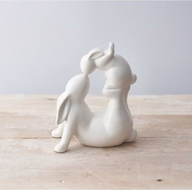 Little Cosy Home Kissing Bunnies Ceramic Tabletop Ornament in White Gloss