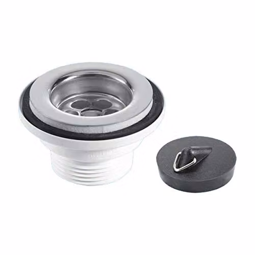 McAlpine 60mm Stainless Steel Basin Waste with Black PVC Push Open Plug BSW2P