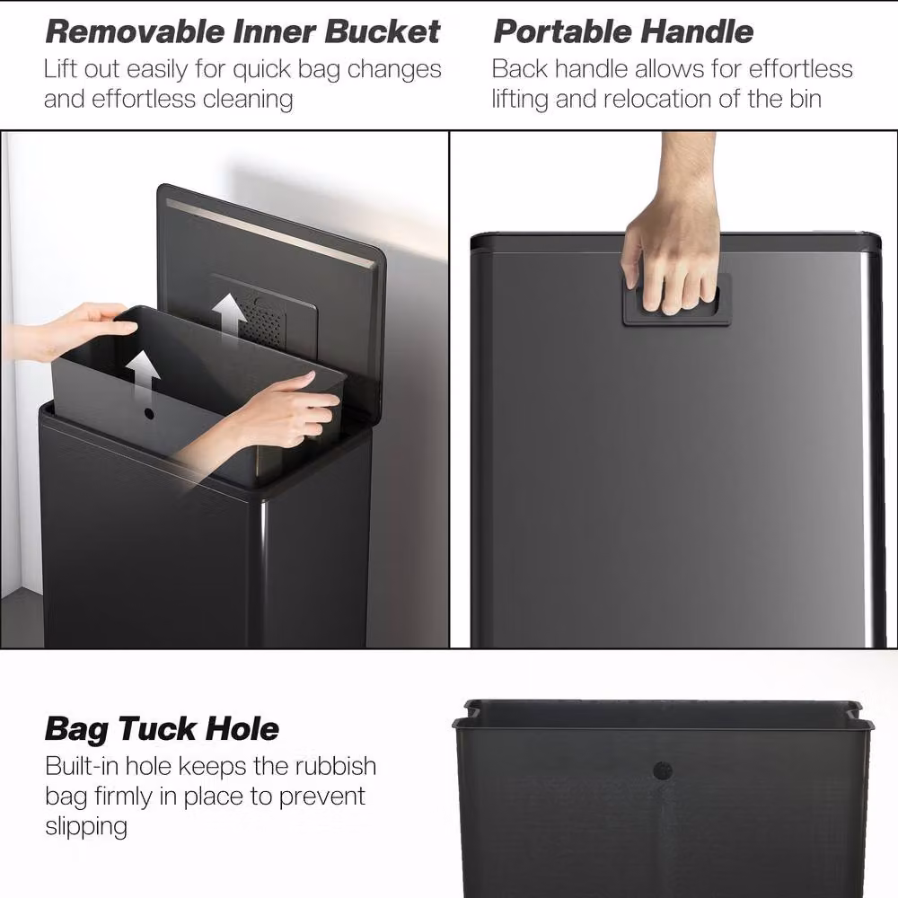 STILVORA 45L Black Stainless Steel Pedal Kitchen Bin with Soft-Close Lid and Removable Inner Bucket – 7