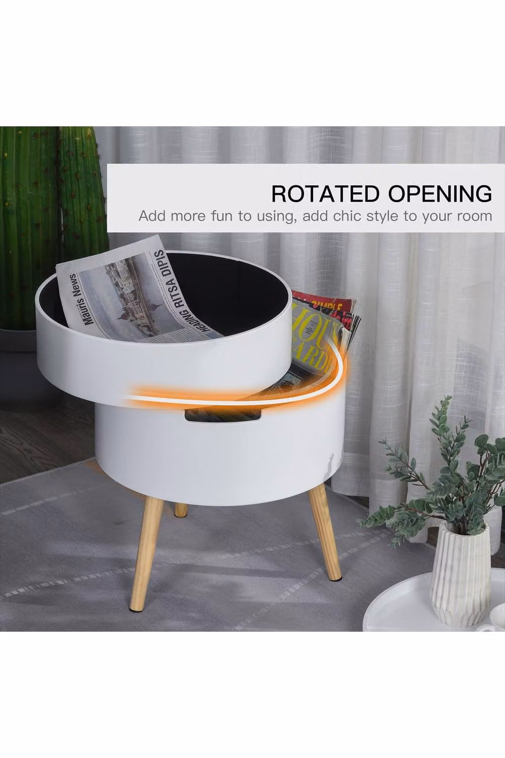ERGOVEXA 3-Tier Round Coffee Table in White with Hidden Storage and Lacquered MDF Wood Finish, W/D/H: 48.3 x 38.0 x 38.0 cm – 2