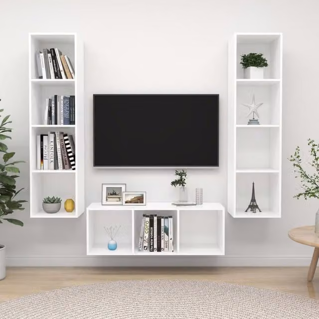 Berkfield Home 3 Piece Minimalist White Matt TV Cabinet Set in Engineered Wood – 1
