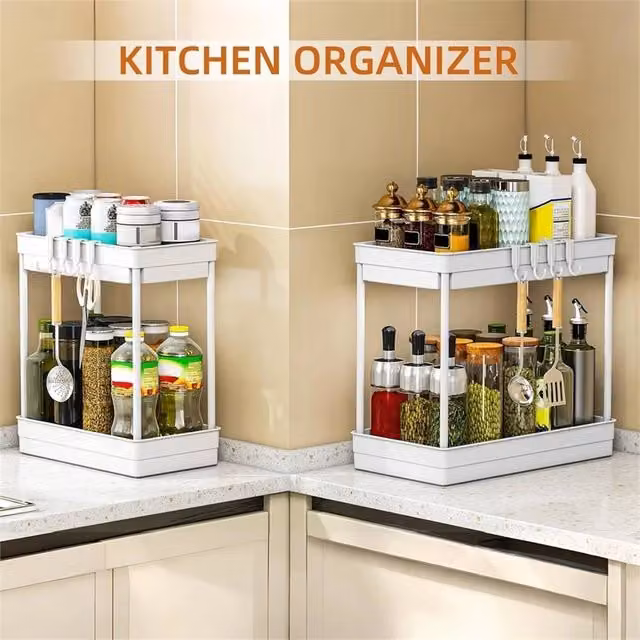 Nordara 2 Pack White Under Sink Pull Out Storage Rack Drawers W: 50 cm – 1