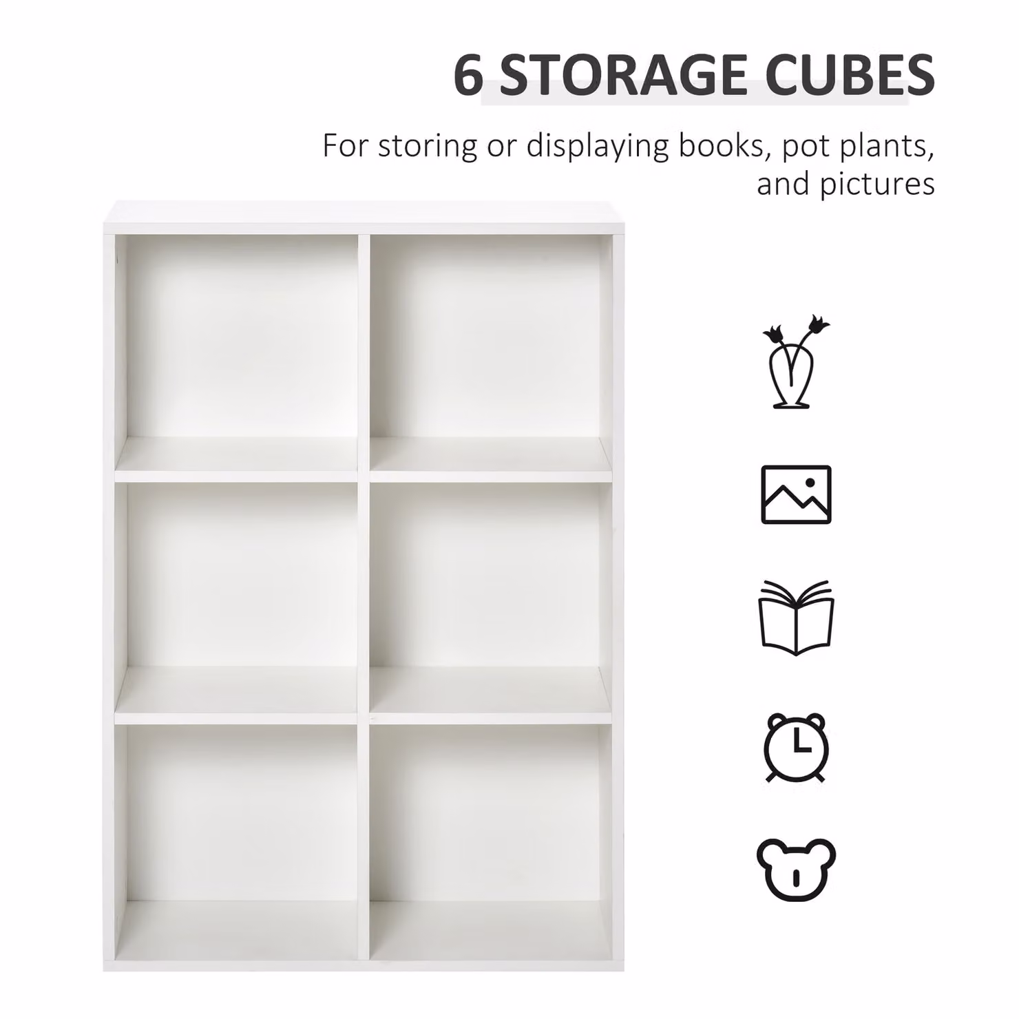 HOMCOM Six-Cube Freestanding Bookcase in White Matt Wood Effect, W/D/H: 97.5 x 30.5 x 65.5 cm – 3