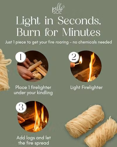 Pelle & Sol Natural Firelighters for Wood and Charcoal, 400 Pack, Brown – 4
