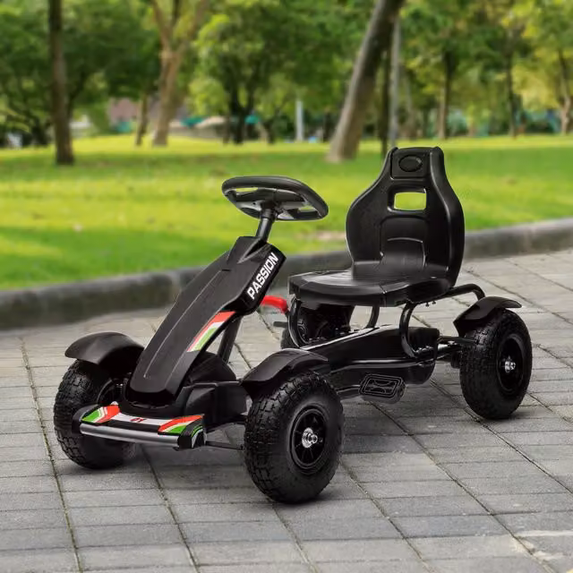 HOMCOM Kids Pedal Go Kart with Adjustable Seat and Inflatable Tyres, Black