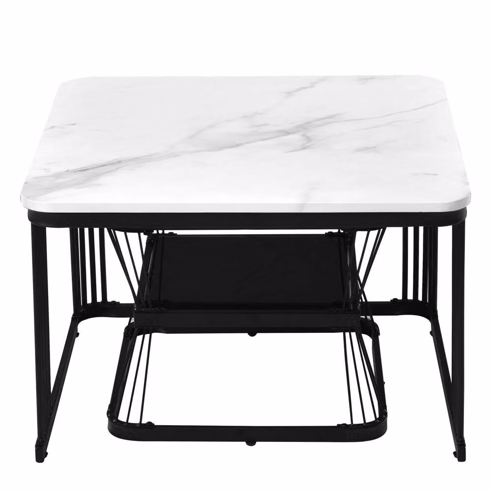 ModernLuxe Set of 2 Nesting Coffee Tables with White Marble Tops and Metal Legs – 3