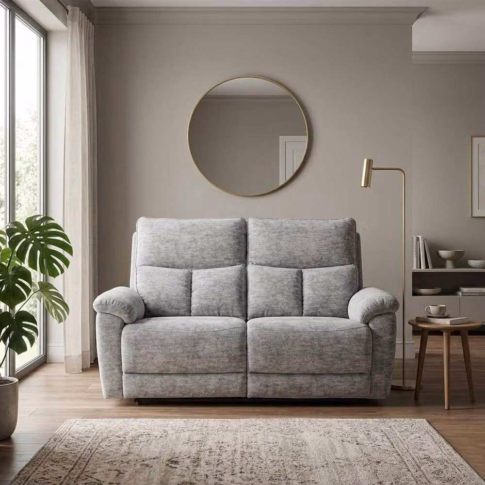 Furnishings For Less UK Kent Electric Reclining 2 Seater Fabric Sofa in Dove Grey with USB Charging – 2