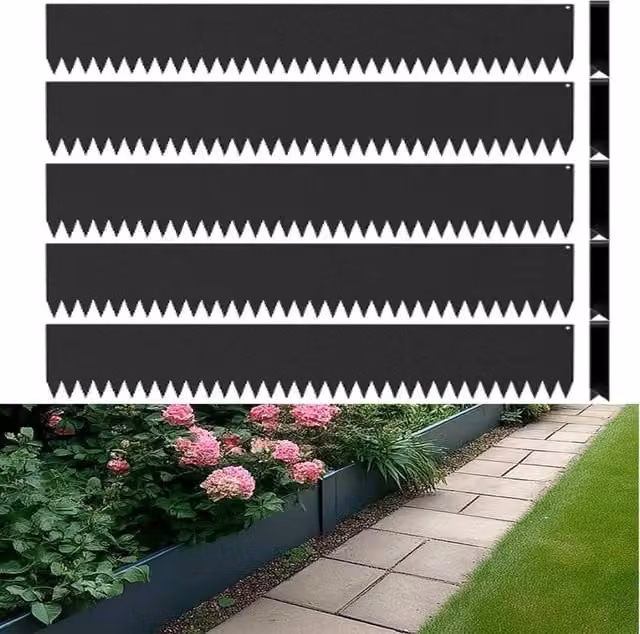 NESTLUNE 5pc Corten Steel Flexible Lawn Edging Set, Black, W/H: 100 x 15 cm – 1