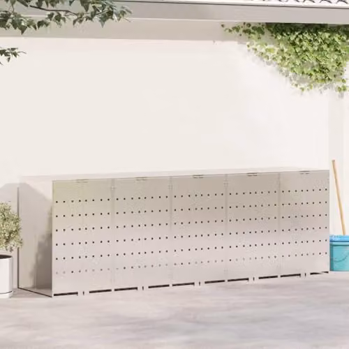 vidaXL Stainless Steel Wheelie Bin Storage for 5 Bins, Silver – 2
