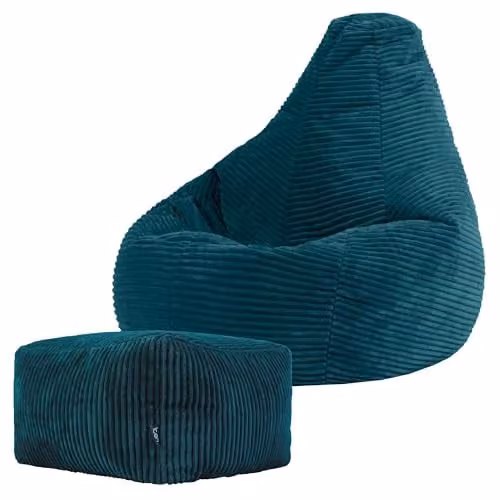 icon Dalton Kids Cord Bean Bag and Footstool with Filling Included, Petrol Blue
