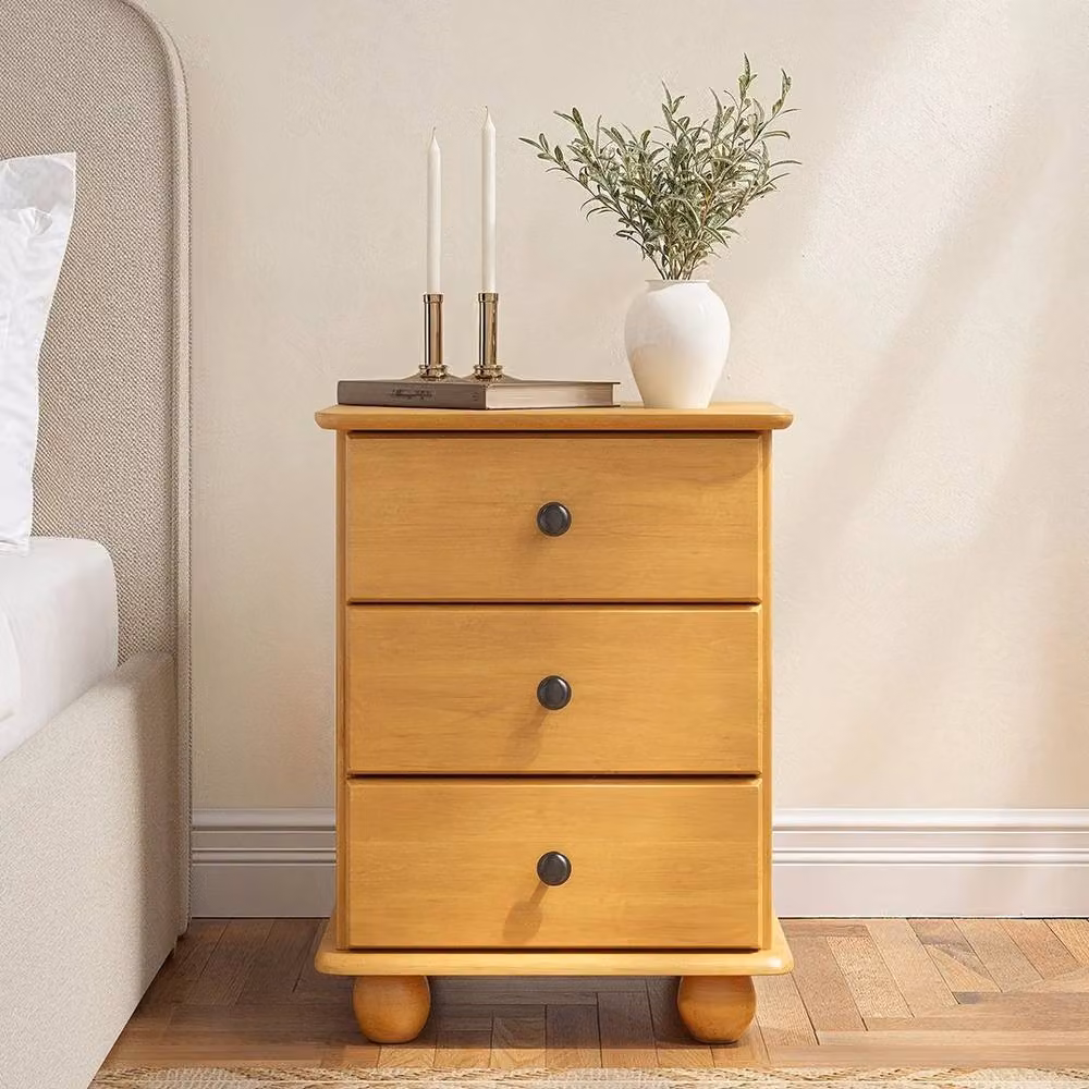 FLAVORA Pine 3 Drawer Bedside Table in Nude, W: 38.5 cm, D: 44.0 cm, H: 58.9 cm – 2