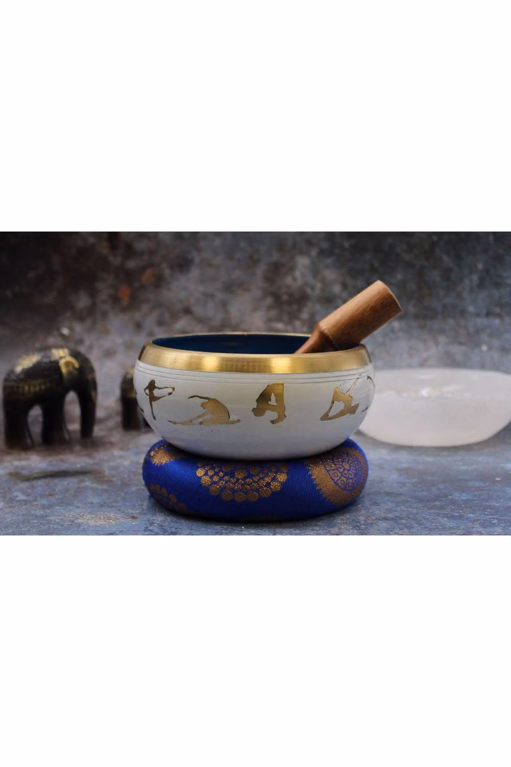 KDMD Large Yoga Moves Singing Bowl Set, White and Blue, 14 cm – 3