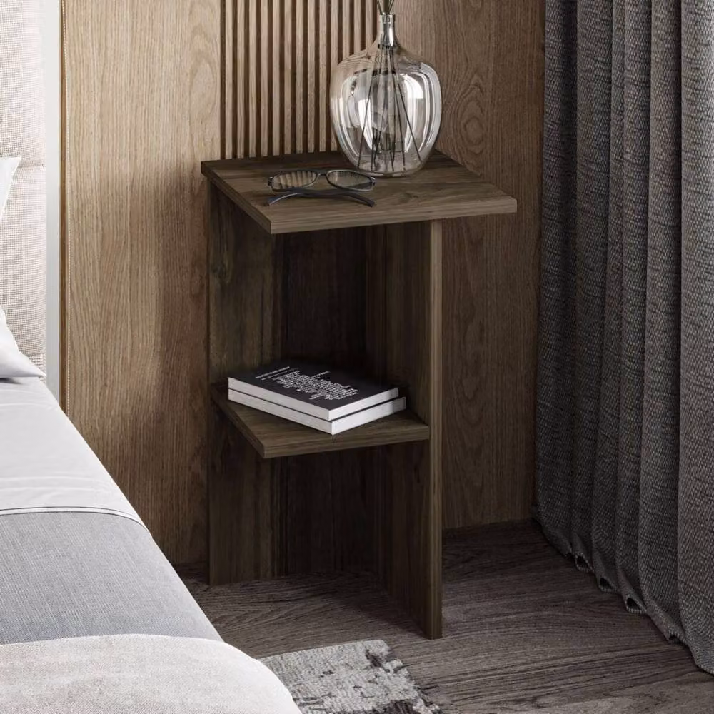 CALICOSY LERAY Square Bedside Table with Shelf, Walnut Brown, Height: 60 cm – 2