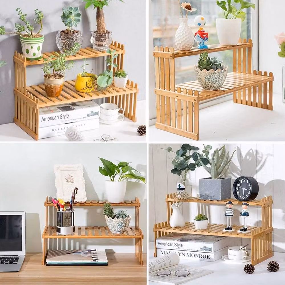 Kelvenix Wooden Desktop Storage Rack and Plant Stand in Brown and Beige – 2