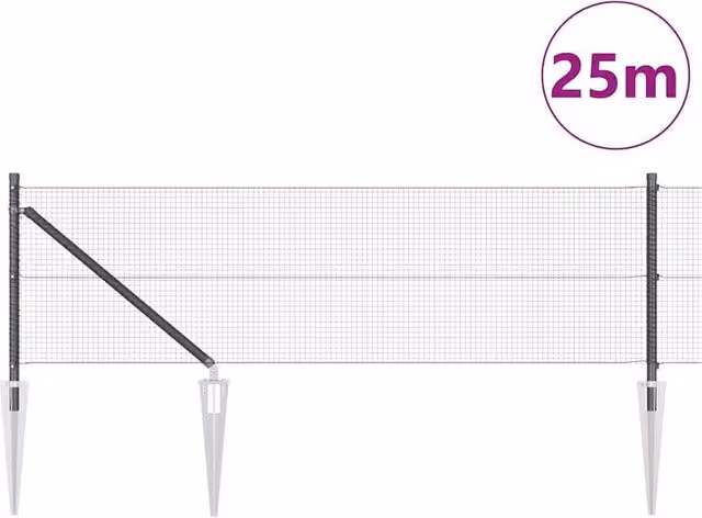 Berkfield Home Grey Steel Welded Wire Fence with 13 Spike Posts, 0.8 x 25 m – 1