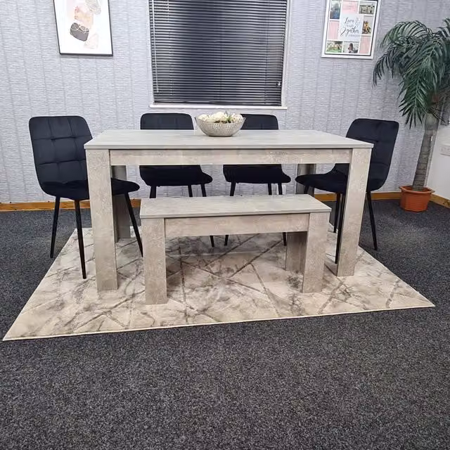 Kosy Koala Modern Rectangular Dining Set with 4 Black Tufted Velvet Chairs and Bench in Grey and Black