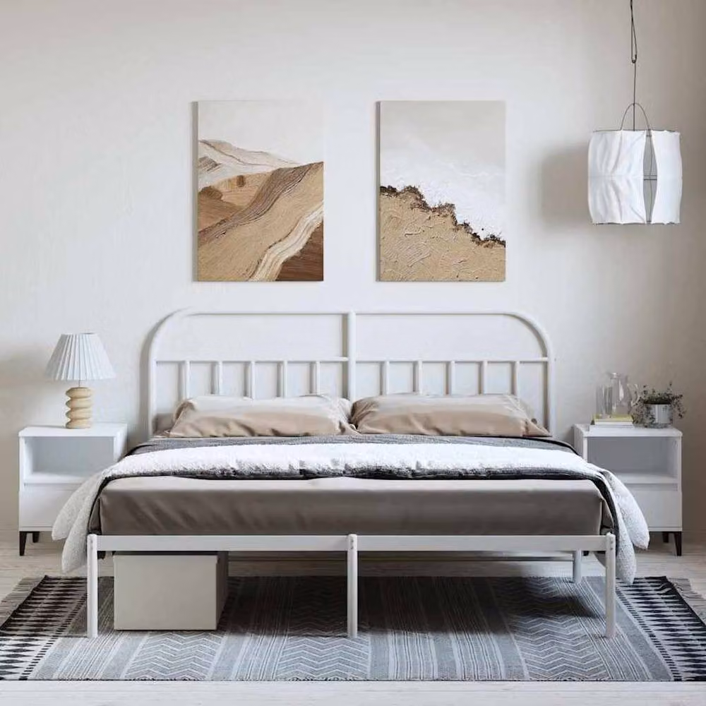 Berkfield Home Metal Bed Frame with Headboard in White – 2