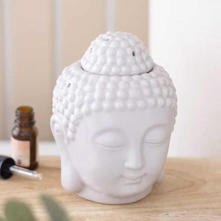 Uniqueful Grey Ceramic Buddha Head Tealight Oil Burner