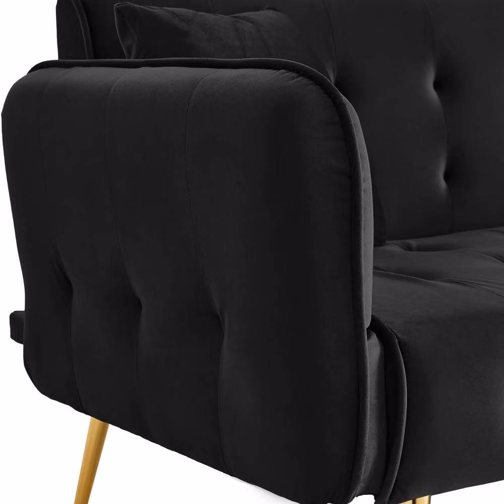 Merax Black Velvet Sofa Bed with Gold Accents and Solid Wood Frame – 8