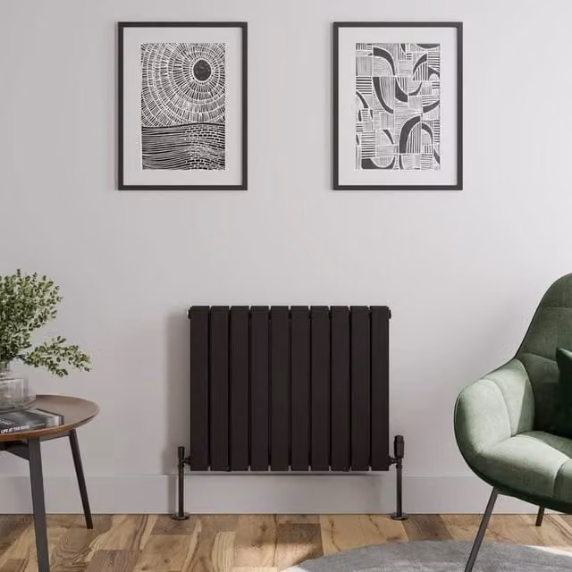 Temprazo Black Double Panel Horizontal Designer Radiator, W: 76.0 cm, H: 60.0 cm, D: 6.0 cm