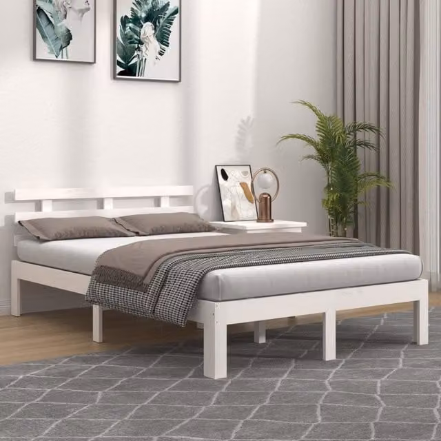 Berkfield Home White Solid Pine Wood Bed Frame W/D/H: 160 x 200 cm