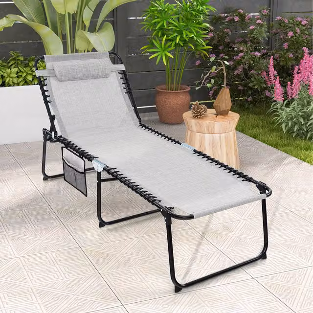 Costway Oversize Folding Chaise Lounge in Grey