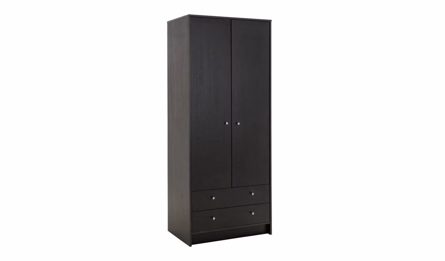 Malibu Black Oak Effect 2 Door 2 Drawer Wardrobe with Internal Drawers and Hanging Rod, H 180.5 x W 74.8 x D 49.8 cm
