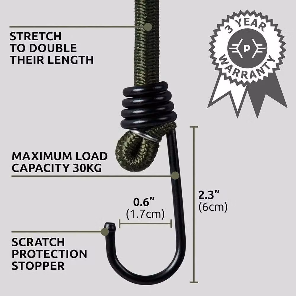 SPETLEK Heavy Duty Outdoor Bungee Cord with Double J Hooks in Dark Green, 100 cm – 4