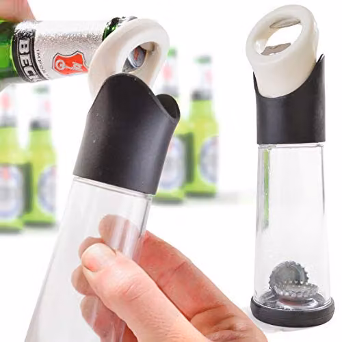 mysmartbuy Bottle Opener with Built-in Cap Collector in Transparent Acrylic and Stainless Steel, H20 x W5.5 cm – 1