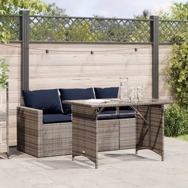 Berkfield Home 2 Piece Grey Poly Rattan Garden Dining Set with Cushions – 1