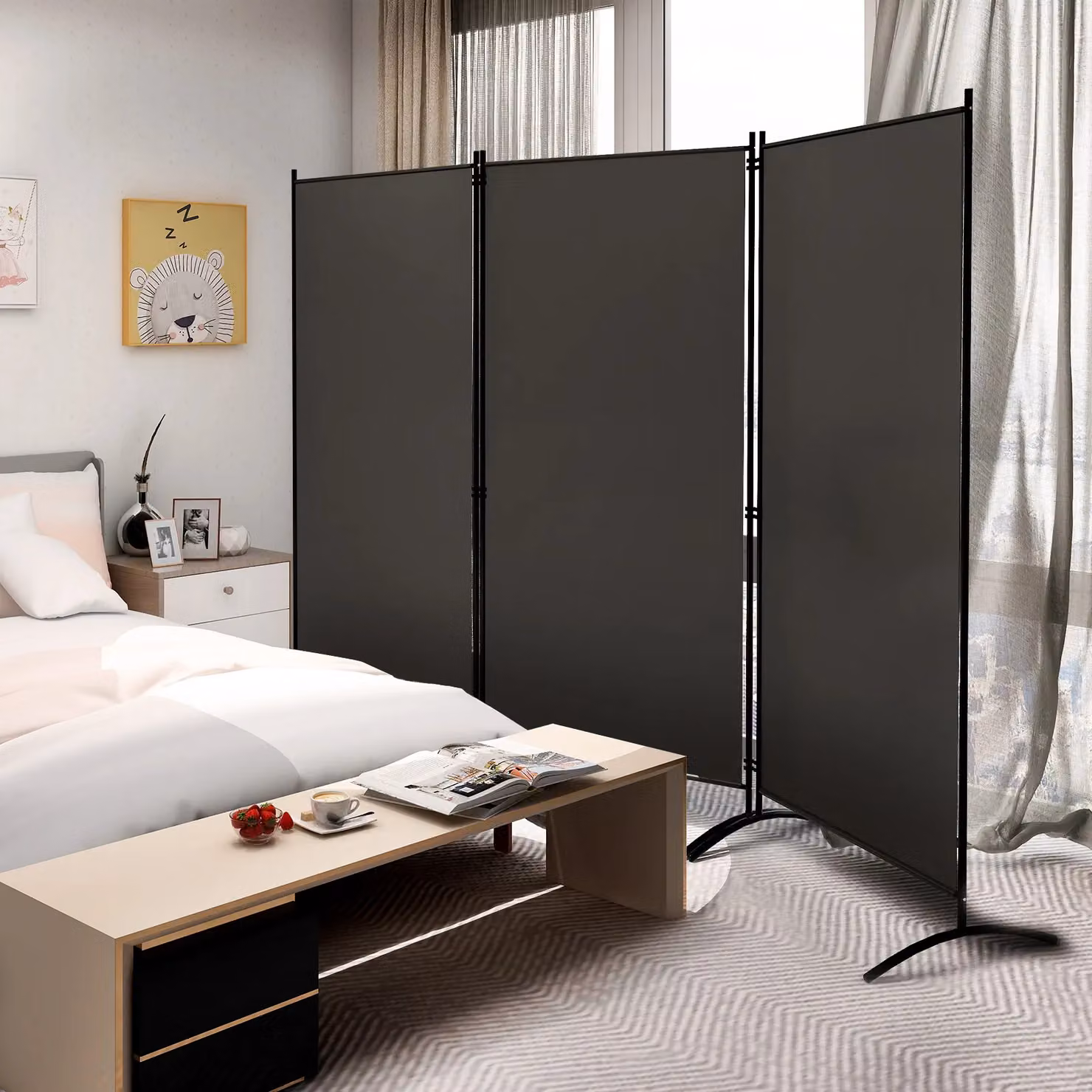 Costway 3-Panel Freestanding Folding Room Divider in Grey – 3
